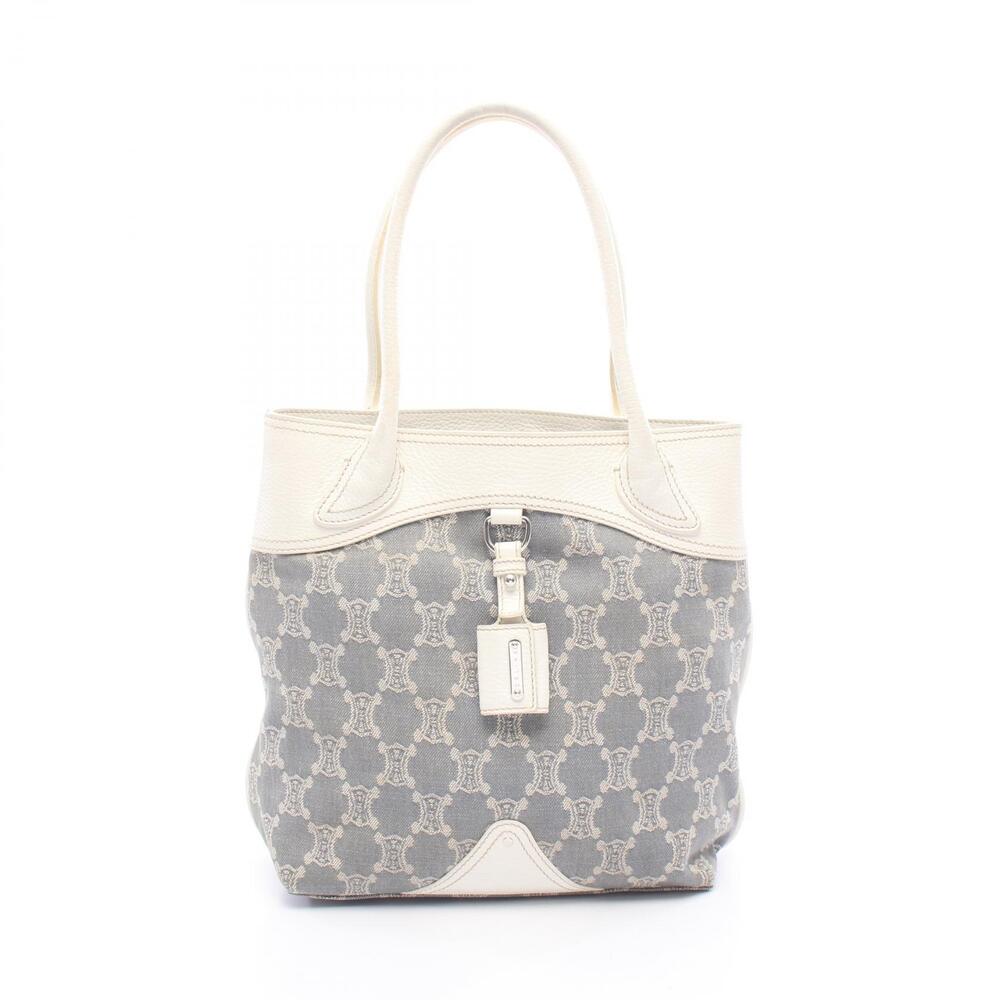 Celine Paris Macadam Tote Bag Denim Leather Blue White